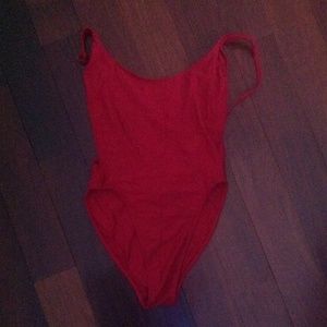 Red tricot high cut bodysuit